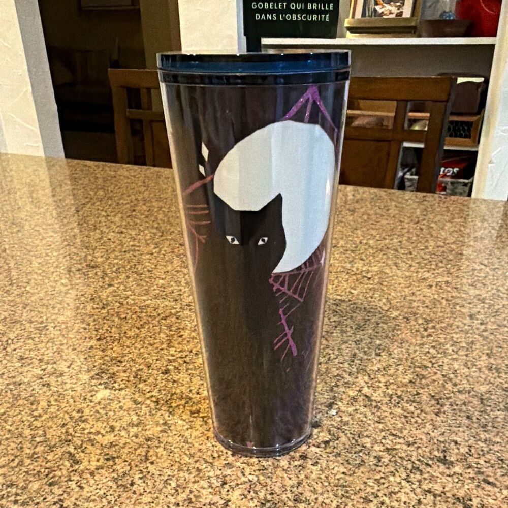 Starbucks Halloween 2021 Black Cat Moon Venti Tumbler 24oz Cold Cup Glow In Dark